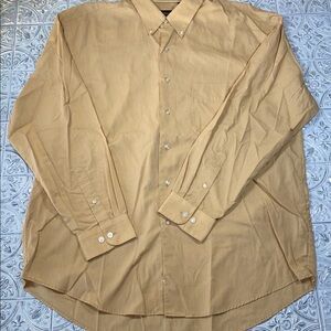 Van Heusen Wrinkle-free Men’s Large Gold/Yellow Striped Dress Shirt 16-16.5